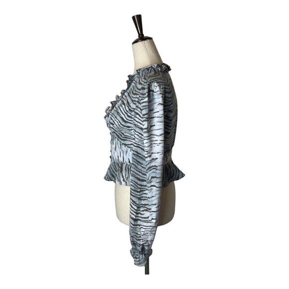 Vintage Havana Blue and Black Animal Print‎ Ruffle Cropped Peplum Blouse XS - Picture 3 of 7